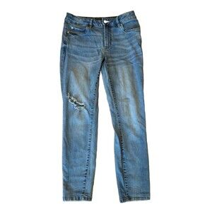 Tahari Kelly Jeans Womens Size 4 27 Mid Rise Skinny Stretch Distressed Denim